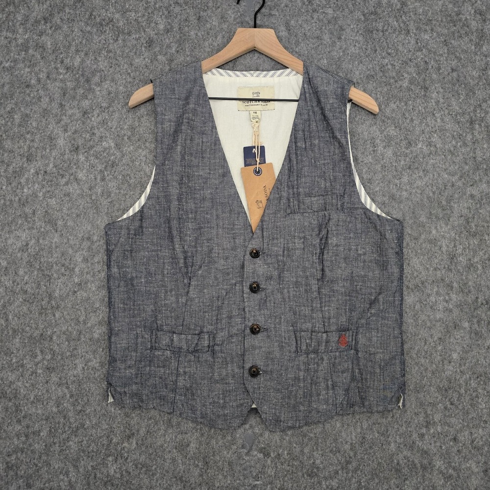 Scotch & Soda Vest Mens 50L Blue Indigo Denim Belted Cotton Casual Suit Blauw